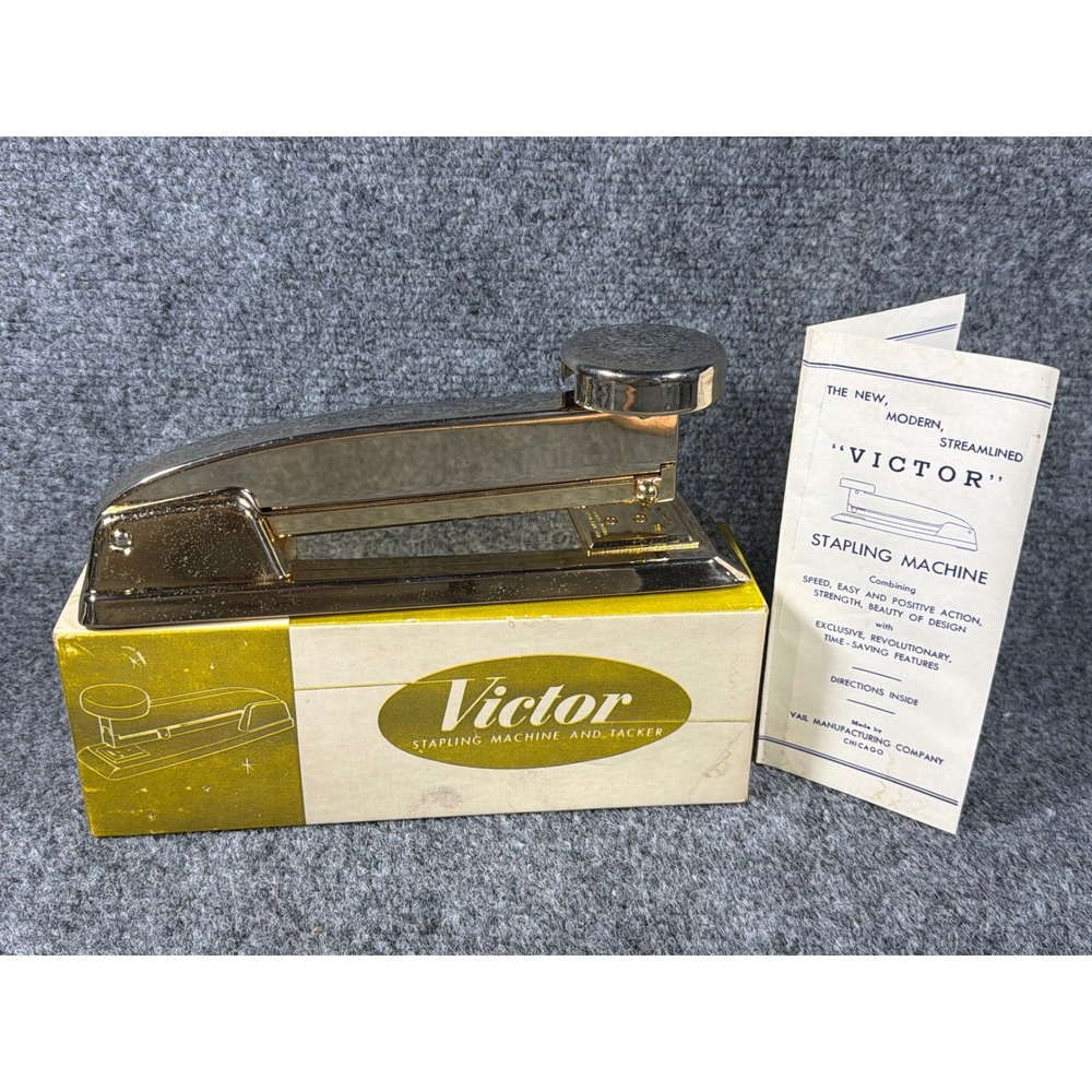 Vintage Victor Gold Tone Stapler Vail Mfg Co Streamlined Mid Century